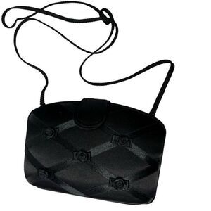 Vintage Style Satin Black Textile Rose/Ribbon Round Small Clutch Bag